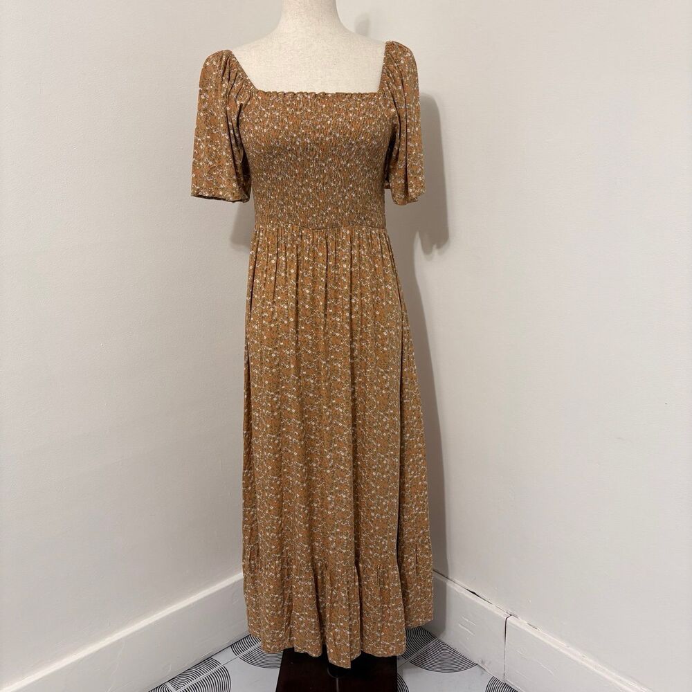 NWT Heyson Mustard Floral Smocked Maternity Maxi Dress Sz M - Picture 2 of 8